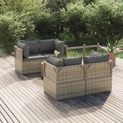 5 pcs conjunto lounge de jardim c/ almofadões vime PE cinzento