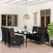 7 pcs conjunto de jantar para jardim com almofadões preto