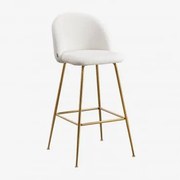 Banqueta Alta Kana Design Em Pele De Carneiro Branco & ↑75 Cm & Dourado - Sklum