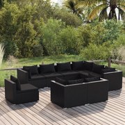 9 pcs conjunto lounge de jardim c/ almofadões vime PE preto