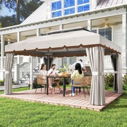 Pérgola de Jardim 390x290x270 cm com 4 Cortinas Laterais 4 Telas Mosquiteiras e 8 Orifícios de Drenagem Creme