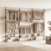 Guarda Roupa 33,5 x (240-353) x (208-310) cm com Barras telescópicas para roupas com 6 barras e 3 prateleiras em preto