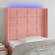 Cabeceira de cama c/ luzes LED veludo 83x16x118/128 cm rosa