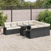 vidaXL 11 pcs conjunto sofás de jardim c/ almofadões vime PE preto