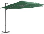 Guarda-sol cantilever com poste de aço 300 cm verde