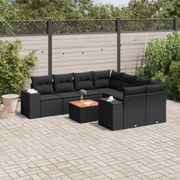 vidaXL 9 pcs conjunto de sofás p/ jardim c/ almofadões vime PE preto