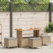 vidaXL Conjunto de Jantar de Jardim com 4 Peças e Almofadas em Rattan Sintético Beje, Acácia