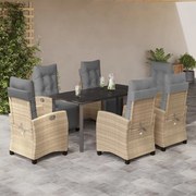 7 pcs conj. jantar jardim c/ almofadões vime PE bege misturado