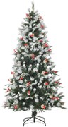 HOMCOM Árvore de Natal 180 cm Artificial com 678 Ramas 53 Pinhas e 53 Frutinhas Folhas de PVC PE Base Dobrável e Suporte Metálico | Aosom Portugal