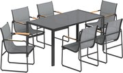 Outsunny Conjunto de Mesa e Cadeiras de Jardim de 7 Peças com Mesa de Vidro Temperado 6 Cadeiras e Estrutura em Aço Cinza | Aosom Portugal