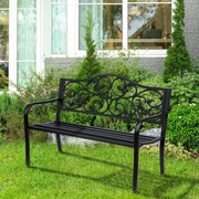 Banco de Jardim de Aço Banco de Exterior com Encosto e Apoio para os Braços para Pátio Varanda 127x60x89 cm Preto