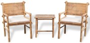 vidaXL 3 pcs conjunto bistrô com almofadões em bambu