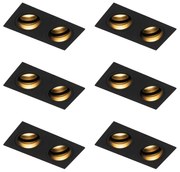 Conjunto de 6 focos embutidos quadrados pretos ajustáveis 2-luzes - Chuck