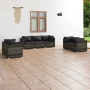 vidaXL 7 pcs conjunto lounge de jardim c/ almofadões vime PE cinzento