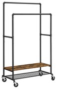 Cabideiro com rodas, duas varas e duas prateleiras | VASAGLE | 104,5 x 40 x 160 cm | preto | RGR120B01.