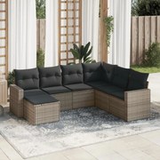 vidaXL 7 pcs conjunto sofás p/ jardim c/ almofadões vime PE cinzento