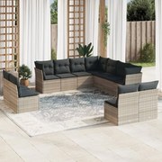vidaXL 11 pcs conjunto sofás de jardim c/ almofadões vime PE cinzento