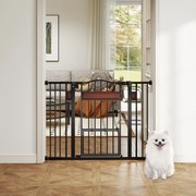 Grelha de proteção para cães 74-104 cm x 76 cm, grelha para porta sem perfuração,com porta pequena, preta