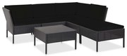 6 pcs conjunto lounge de jardim c/ almofadões vime PE preto