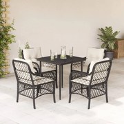 vidaXL 5 pcs conjunto de jantar p/ jardim c/ almofadões vime PE preto