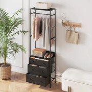 Guarda Roupa com gavetas com barra para pendurar e prateleiras para entrada do quarto 55 x 28 x 176 cm Preto