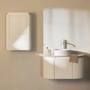 Conjunto De Móvel De Casa De Banho Em Madeira Carsone Branco & Branco & Cerâmica Redonda Riscas Brancas Ø36 Cm Sinqua & Sem - Sklum