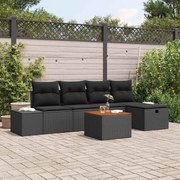 vidaXL Conjunto de Sofá de Jardim com 6 Peças e Almofadas - Preto Rattan Sintético