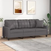 vidaXL Sofá 3 lug. c/ almofadas decorativas 180 cm couro artif. cinza