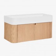 Conjunto De Móvel De Casa De Banho Suspenso 80x40 Cm Em Madeira Com Lavatório Integrado Saioa Madeira Natural - Sklum