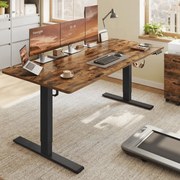 Secretária elétrica com altura ajustável 180 x 80 x (72-120) cm, porta USB e função de memória, castanho vintage