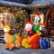 Pai Natal Insuflável com Trenó Pinguins e Renas Insufláveis de Natal com Luzes LED Decoração de Natal 180x120x155 cm Multicor
