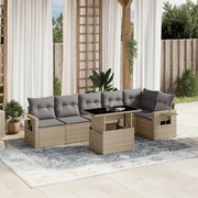 vidaXL 7 pcs conjunto de sofás p/ jardim com almofadões vime PE bege