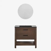 Conjunto De Móvel De Casa De Banho Em Madeira Com Lavatório Integrado Misene Madeira Escura & Redondo Led E Anti-embaciamento Ø70 Cm - Sklum