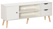 HOMCOM Armário TV Grande Armazenamento Prateleiras Gavetas Abertas 120x28x44 cm Branco | Aosom Portugal