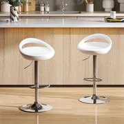Conjunto de 2 bancos de bar com altura ajustável, encosto e apoio para os pés, giratórios a 360°, 46x41x76-96 cm, branco