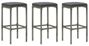 vidaXL Bancos de bar com almofadões 3 pcs vime PE cinzento