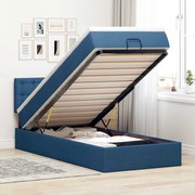 Cama Otomana com Colchão &amp; LEDs Tecido Azul 90x200 cm