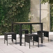 vidaXL Apoios de pés para jardim com 4 almofadões vime PE preto
