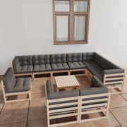 11 pcs conjunto lounge de jardim c/ almofadões pinho maciço