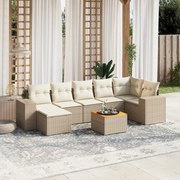 vidaXL 8 pcs conjunto de sofás p/ jardim com almofadões vime PE bege
