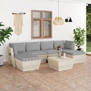 7 pcs conjunto lounge de paletes + almofadões madeira de abeto