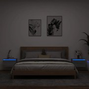 Mesas de cabeceira de parede com luzes LED 2pcs cinzento sonoma