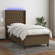 vidaXL Cama box spring c/ colchão/LED 90x200 cm tecido castanho-escuro