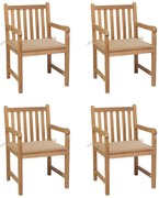 vidaXL Cadeiras de jardim c/ almofadões bege 4 pcs teca maciça