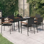 7 pcs conjunto de jantar para jardim preto