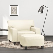 vidaXL Poltrona com apoio de pés couro artificial 60 cm cor creme