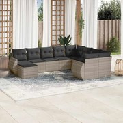 vidaXL 10 pcs conj. sofás jardim com almofadões vime PE cinzento-claro