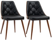 HOMCOM Conjunto de 2 Cadeiras para Mesa de Jantar com Assento Estofado em PU e Pés de Madeira 50,5x59x82cm Preto e Nogueira | Aosom Portugal