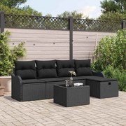 vidaXL Sofá de Jardim com 6 Peças e Almofadas em Rattan Sintético Preto.