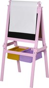 HOMCOM Cavalete Infantil 3 em 1 Cavalete de Arte para Crianças com Quadro Rolo de Papel e 2 Cestos 58,5x50,5x118 cm Rosa | Aosom Portugal